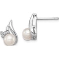 thumbnail image 1 of Sterling Silver Rhodium 6mm Fw Cultured Pearl & Diamond Post Ear (13 X 8) Made In India qdx311, 1 of 5