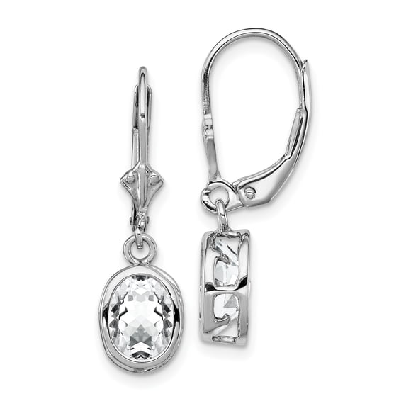 Sterling Silver Rhodium 8x6mm Oval Cubic Zirconia Leverback Earrings