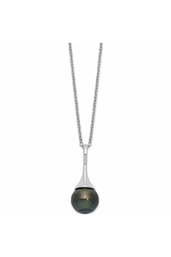 Sterling Silver Rhodium 9-10mm Teardrop Tahit Saltwater Pearl Necklace Made In China -Jewelry By Sweet Pea