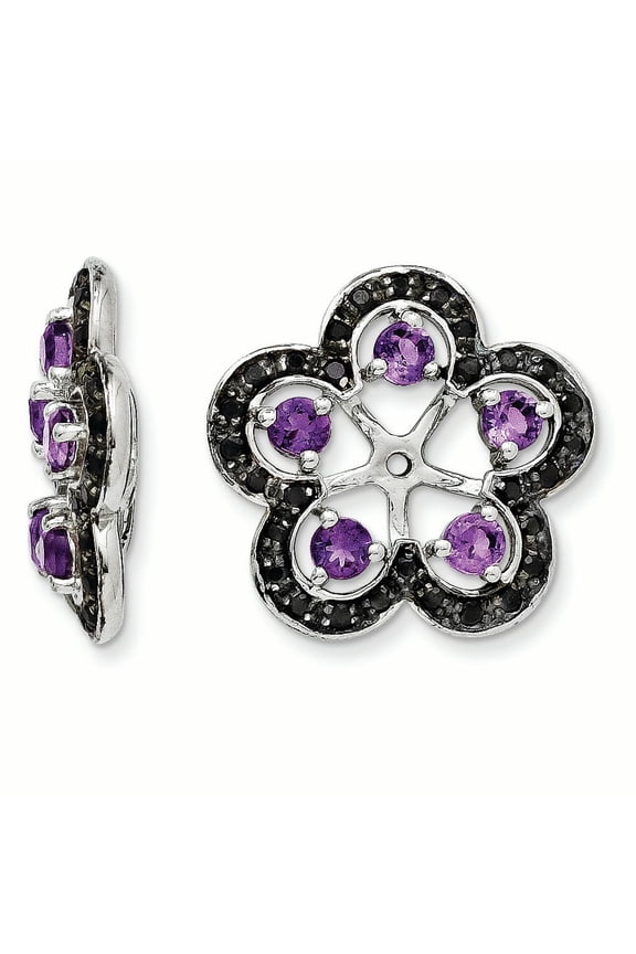 Sterling Silver Rhodium Amethyst & Black Sapphire Earring Jacket QJ141FEB (16mm X 15mm)