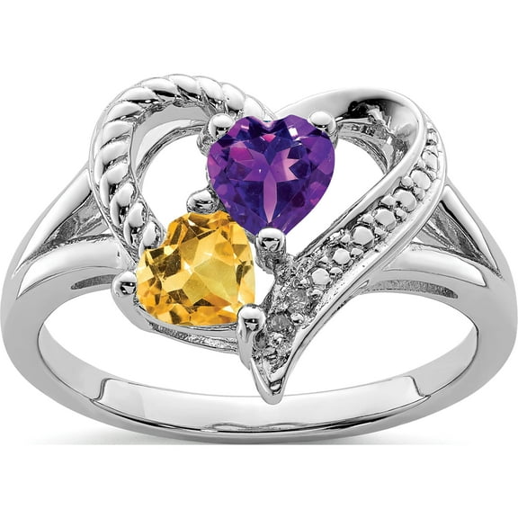 Sterling Silver Rhodium Amethyst & Citrine Diamond Ring