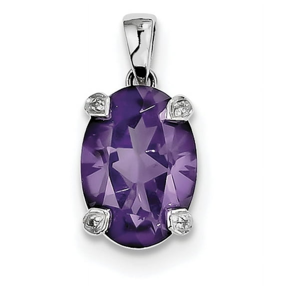 Sterling Silver Rhodium Amethyst & Diamond Pendant