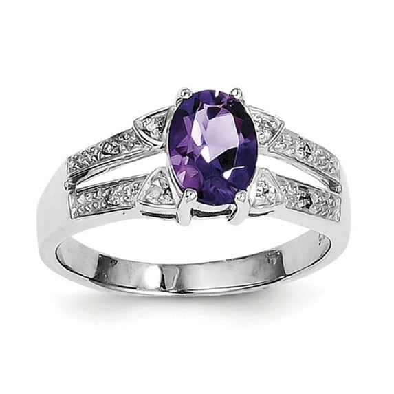 Sterling Silver Rhodium Amethyst Diamond Ring QDX406