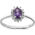 thumbnail image 1 of Sterling Silver Rhodium Amethyst & Diamond Ring (Size 7) Made In India qdx417-7, 1 of 5
