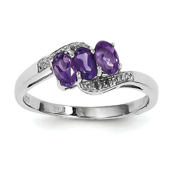 Sterling Silver Rhodium Amethyst & Diamond Ring