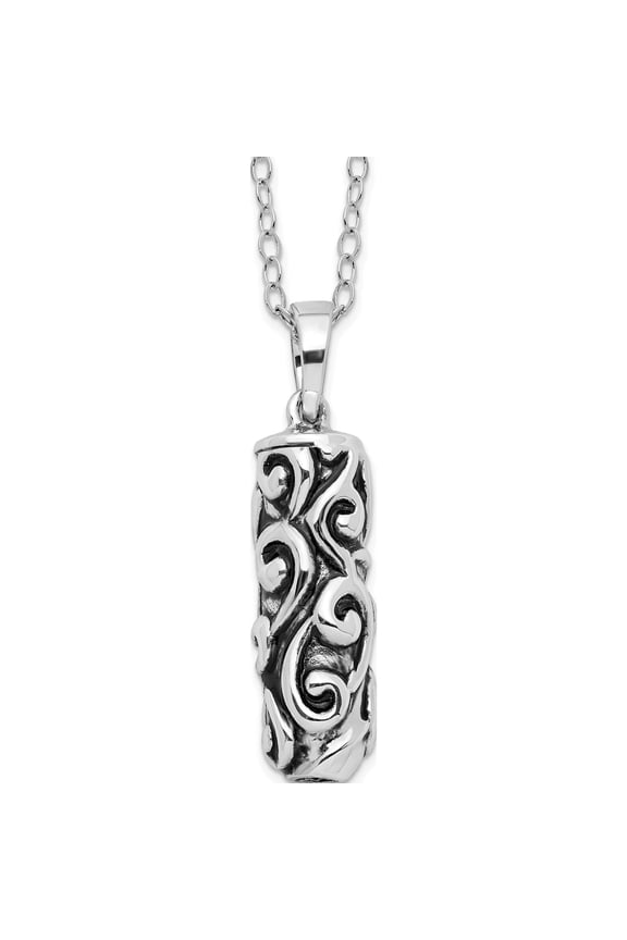 Sentimental Expressions Sterling Silver Rhodium-plated Antiqued Cylinder Remembrance Ash Holder 18 Inch Necklace