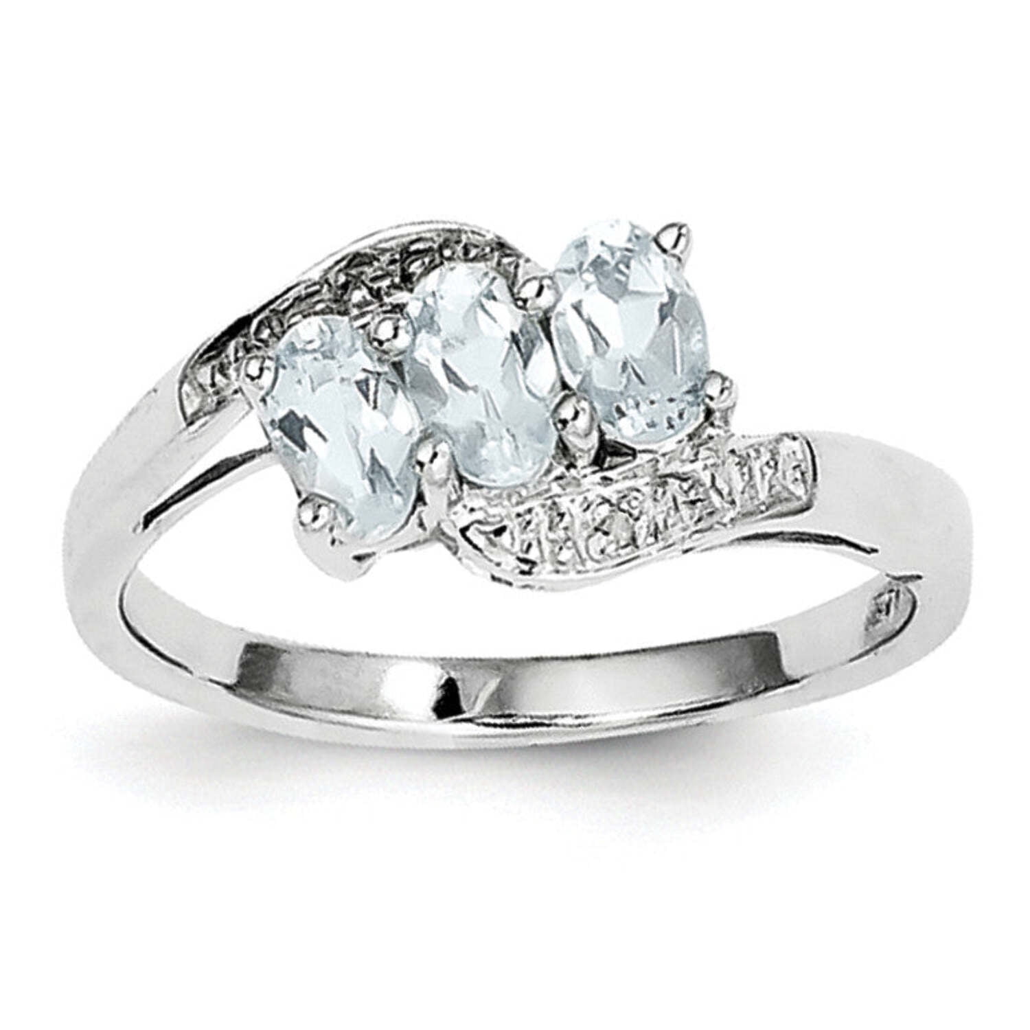【REAL SILVER 925】AQUA SILVER 925 Sterling Silver Polished Rhodium Aqua and Diamond Ring