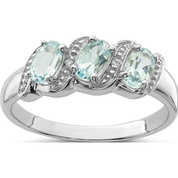 Sterling Silver Rhodium Aqua & Diamond Ring (Size 7) Made In India qdx872-7
