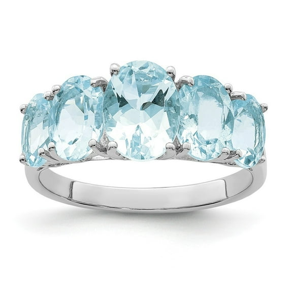 Sterling Silver Rhodium Aqua Heart Ring - 3.05 cwt 2.1 Grams - Size 7 - Measures 2mm Wide