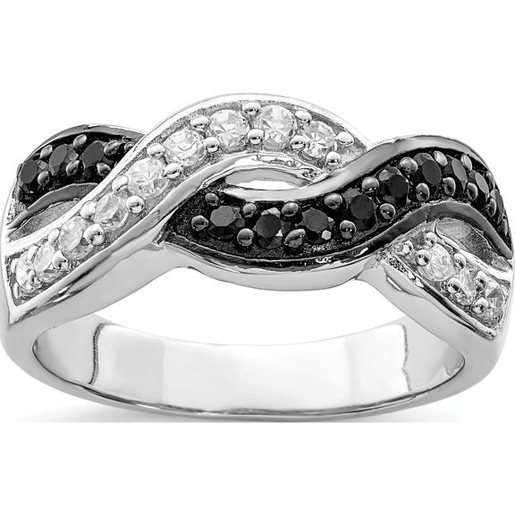 Jewelry by Sweet Pea Sterling Silver Rhodium Black and Clear CZ Wavy Ring