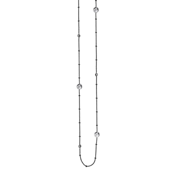 Sterling Silver Rhodium Black Long and Lovely Bead With Cubic Zirconia Station Necklace - 36 Inch