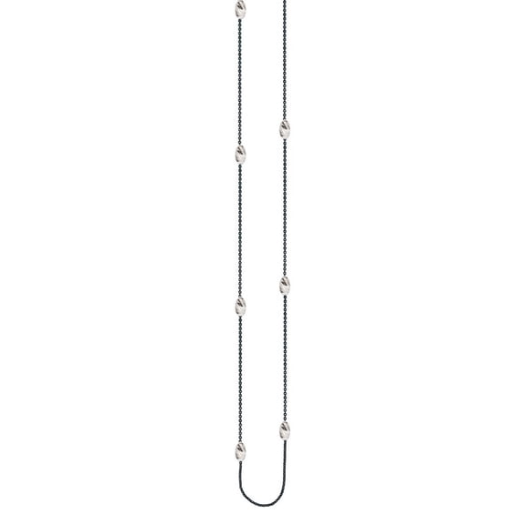 Sterling Silver Rhodium Black Long and Lovely White Oval Bead Black Cable Chain Necklace - 36 Inch