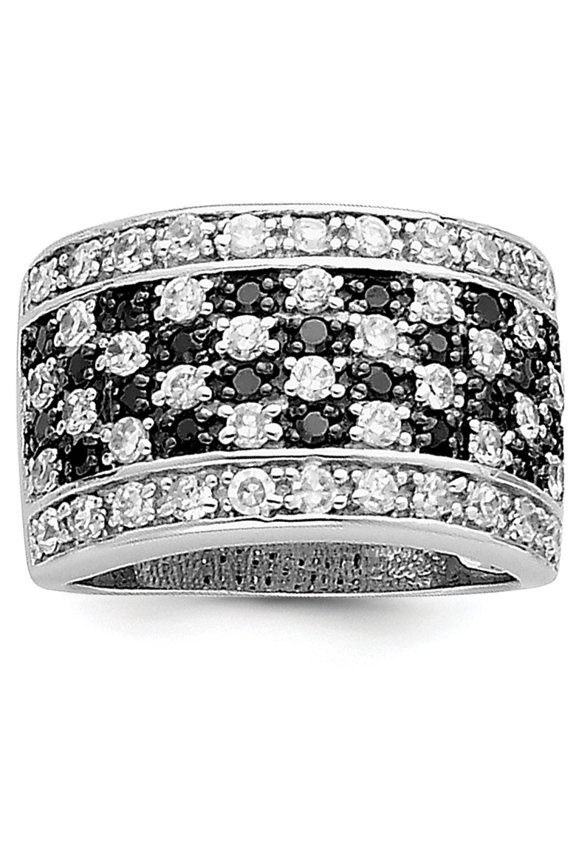 Sterling Silver Rhodium Black & White Cz Checkerboard Ring (Size 6) Made In China qr2742-6