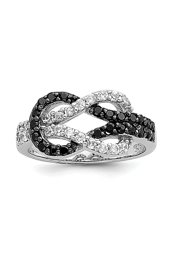 925 Sterling Silver Rhodium Black and Clear CZ Cubic Zirconia Simulated Diamond Buckle Ring Size 6 -  Jewelry Gift for M