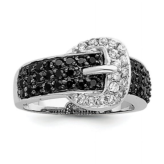 925 Sterling Silver Polished Rhodium Black and Clear Cubic Zirconia Buckle Ring Size 7 Ring for Women
