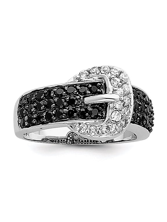 925 Sterling Silver Polished Rhodium Black and Clear Cubic Zirconia Buckle Ring Size 7 Ring for Women