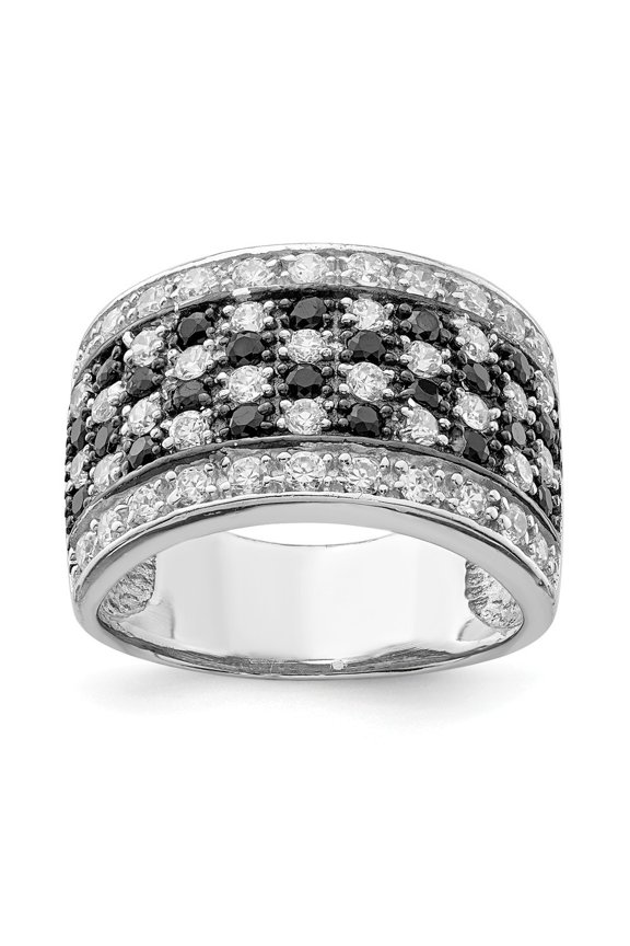 Sterling Silver Rhodium Black and White Cubic Zirconia Checkerboard Ring - Size 6