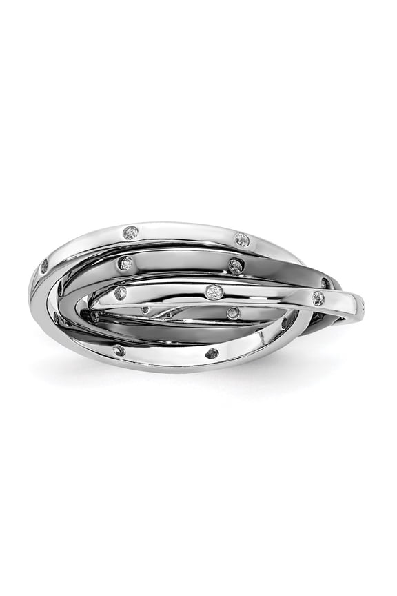 Finest Gold Sterling Silver Rhodium & Black-Plated Interlocking CZ Rings - Set of 3 - Size 7