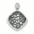 thumbnail image 1 of Finest Gold Sterling Silver with Black Rhodium Textured CZ Floral Square Pendant, 1 of 2
