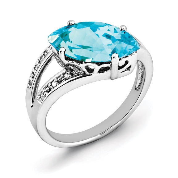 Sterling Silver Rhodium Blue Topaz & Diamond Ring