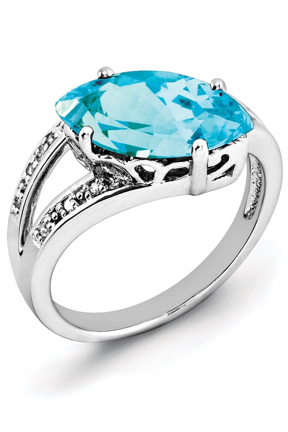 Sterling Silver Rhodium Blue Topaz & Diam. Ring