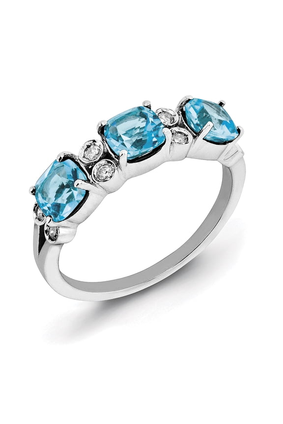 Sterling Silver Rhodium Blue Topaz & Diam. Ring
