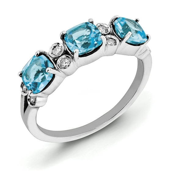 Sterling Silver Rhodium Blue Topaz & Diamond Ring