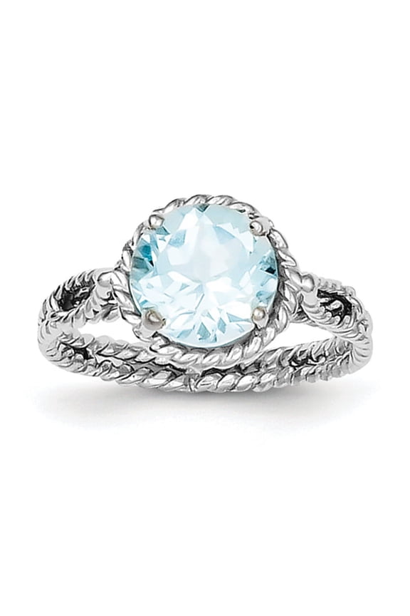 Sterling Silver Rhodium Blue Topaz Twisted Circle Ring