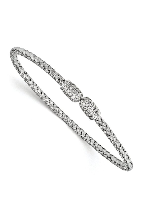 Sterling Silver Rhodium C.Z Woven Cuff