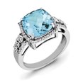 thumbnail image 1 of Sterling Silver Rhodium Checker-Cut Blue Topaz & Diamond Ring, 1 of 2