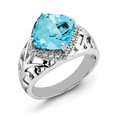 thumbnail image 1 of Sterling Silver Rhodium Checker-Cut Blue Topaz & Diamond Ring, 1 of 2