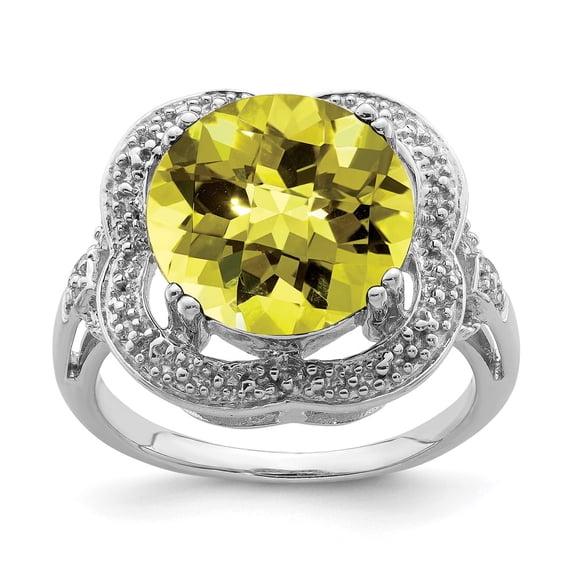 Sterling Silver Rhodium Checker-Cut Lemon Quartz Ring QR3200LQ