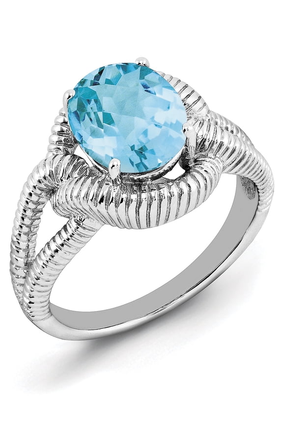 Sterling Silver Rhodium Checker-Cut Sky Blue Topaz Ring (Size 7) Made In Thailand qr3174lsbt-7