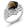 thumbnail image 1 of Sterling Silver Rhodium Checker-Cut Smoky Quartz & Diamond Ring, 1 of 2
