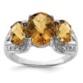 thumbnail image 1 of Sterling Silver Rhodium Checker-Cut Whiskey Quartz & Diamond Ring, 1 of 5