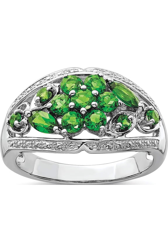 Sterling Silver Rhodium Chrome Diopside Ring (Size 9) Made In China qr4582-9