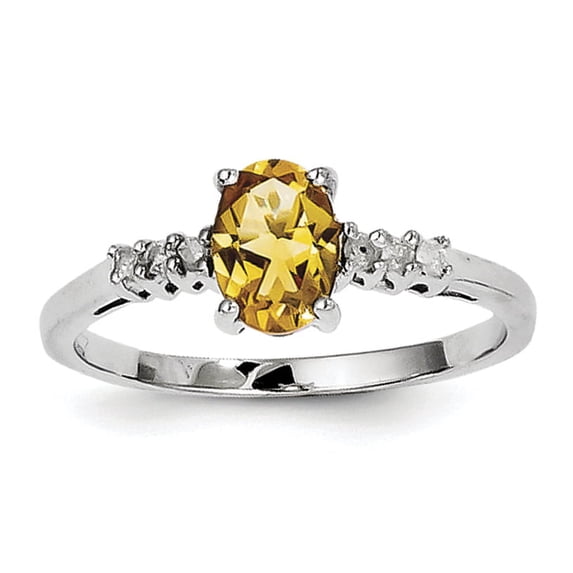 Sterling Silver Rhodium Citrine & Diamond Ring QDX757