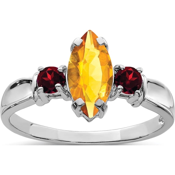 Sterling Silver Rhodium Citrine & Garnet Ring (Size 8) Made In Thailand qr2904ci-8