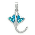 thumbnail image 1 of Sterling Silver Rhodium Created Blue Opal Manta Ray Pendant, 1 of 3