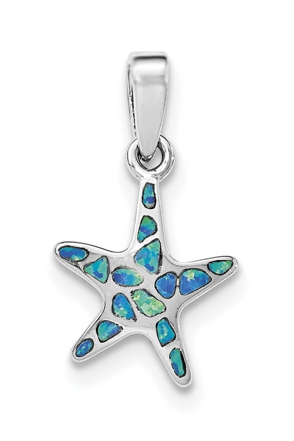 Sterling Silver Rhodium Created Blue Opal Starfish Pendant Made In China qp4294