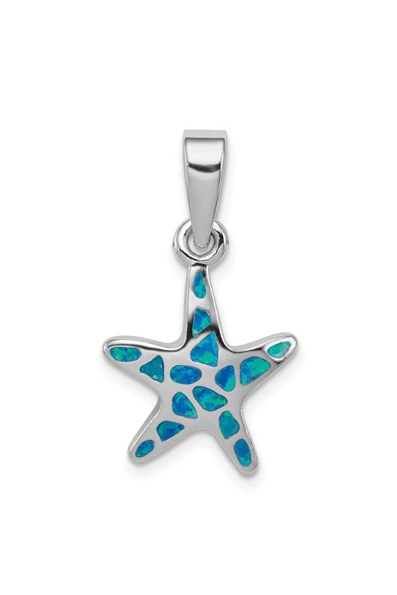 Sterling Silver Rhodium Created Blue Opal Starfish Pendant QP4294 (1.5 grams | 0MM x 0MM)