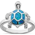 thumbnail image 1 of Sterling Silver Rhodium Created Blue Opal Turtle Ring (Size 8) Made In China qr6029-8, 1 of 5
