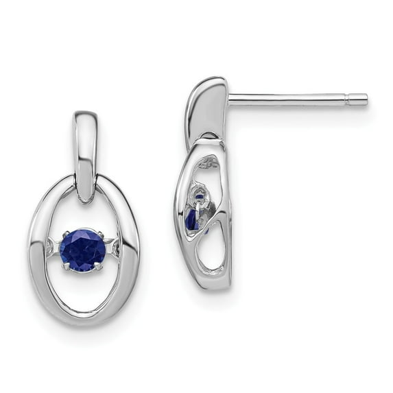 Sterling Silver Rhodium Created Blue Sapphire Vibrant Earrings - Measures 14x7.5mm Wide