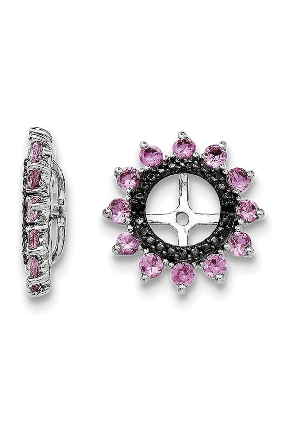 Sterling Silver Rhodium Created Pink Sapphire & Black Sapphire Earring Jack