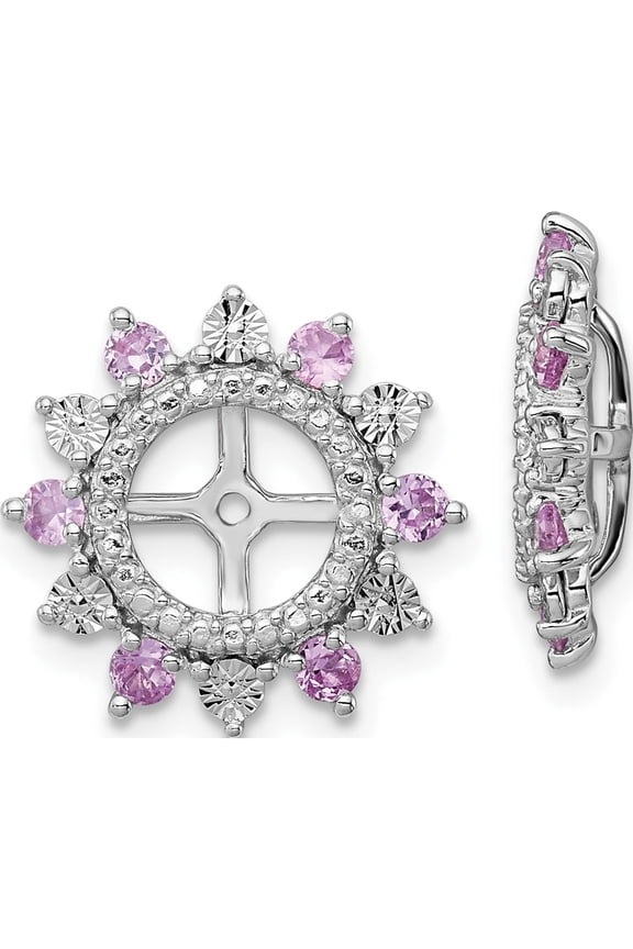 Sterling Silver Rhodium Created Pink Sapphire Earring Jacket (14 X 14) Made In China qj105oct