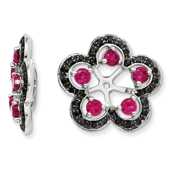 Sterling Silver Rhodium Created Ruby & Black Sapphire Earring Jacket