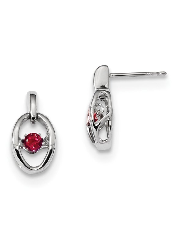 Sterling Silver Rhodium Created Ruby Vibrant Earrings - .34 cwt - Measures 14x7.5mm Wide