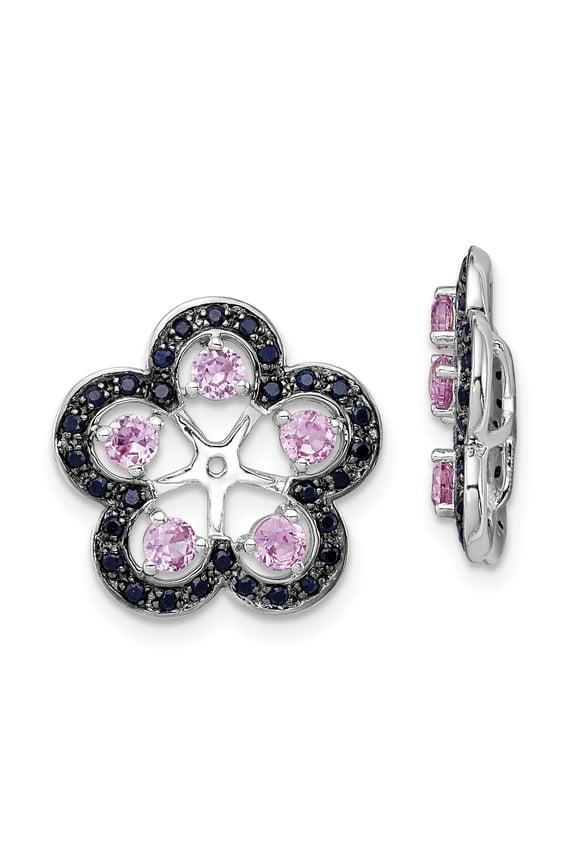 Sterling Silver Rhodium Crted Pink Sapphire & Black Sapphire Earring Jacket