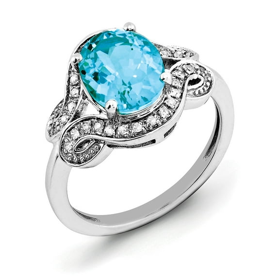 Sterling Silver Rhodium Diam. & Blue Topaz Ring - Size 6