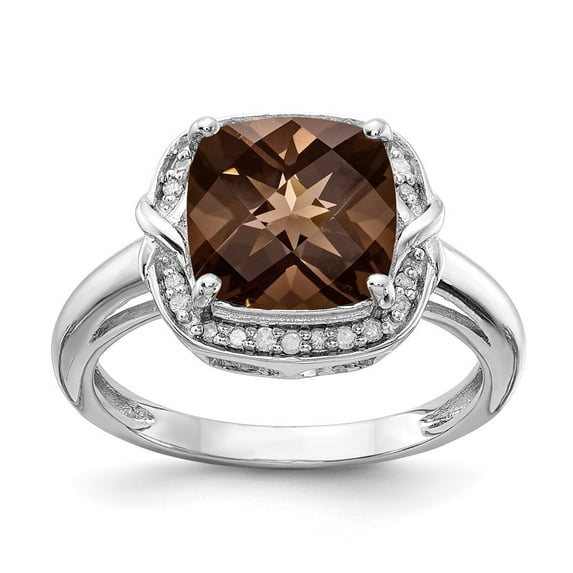 925 Sterling Silver Diamond and Smokey Quartz Ring Size 5 Measures 2mm Wide - Ring for Women